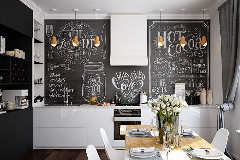 Skandinaviško stiliaus virtuvės dizainas - sienų dekoravimas