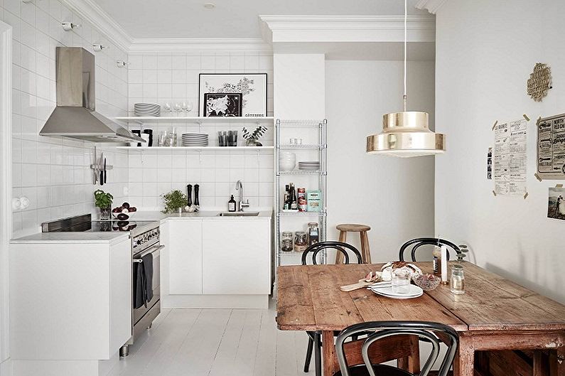Diseño de cocina de estilo escandinavo: muebles y electrodomésticos de cocina.