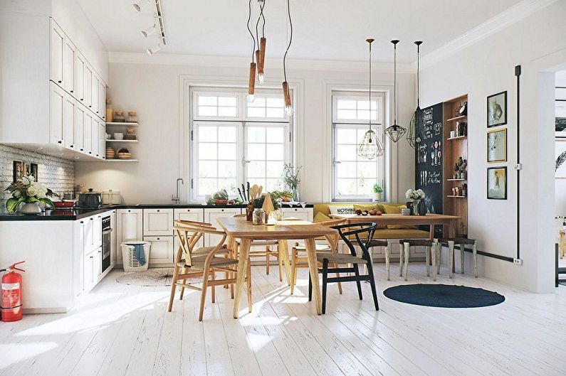 Diseño de cocina de estilo escandinavo: iluminación y decoración