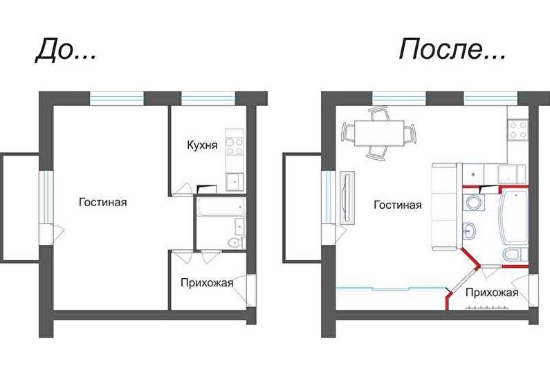 Studijas tipa dzīvokļa pārbūve Hruščovā - 1. projekts