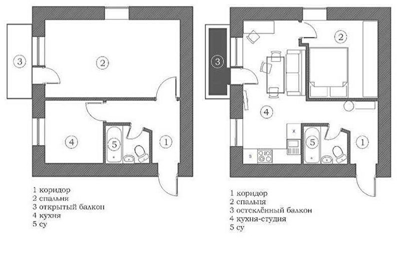 Studijas tipa dzīvokļa pārbūve Hruščovā - 2. projekts