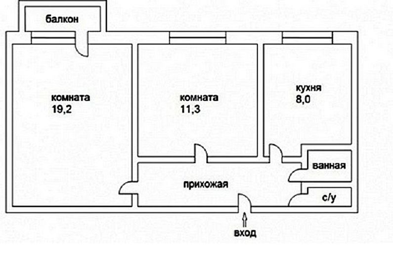 Ombyggnad av en två-rums lägenhet i Khrusjtsjov - Projekt 1