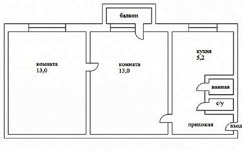 Преустройство на двустаен апартамент в Хрушчов - проект 2
