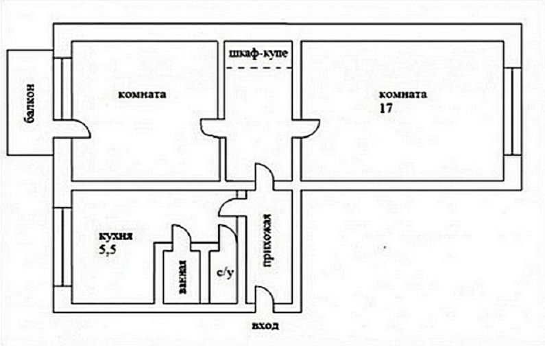 Ombyggnad av en två-rums lägenhet i Khrusjtsjov - Projekt 3