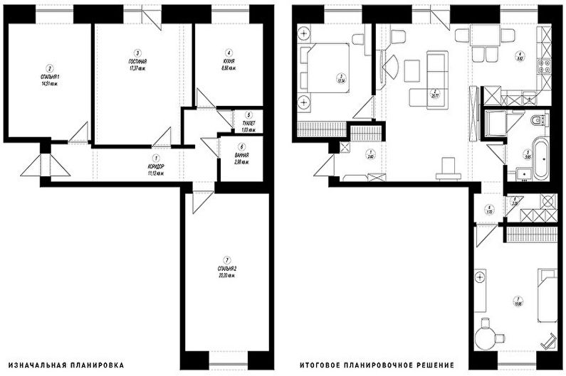 Hruscsovban egy háromszobás apartman átalakítása