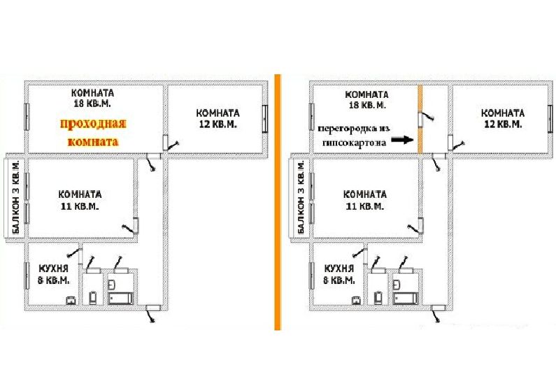 Hruscsovban egy háromszobás apartman átalakítása