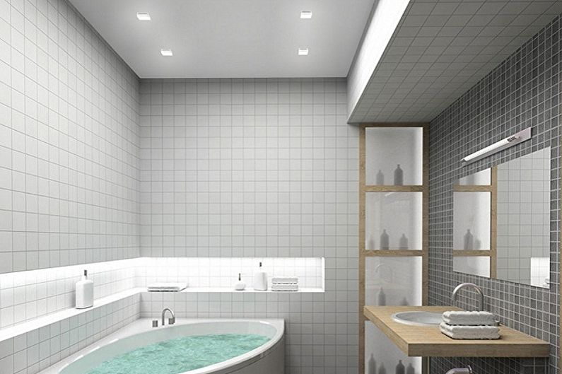 Vonios kambario dizainas 2 kv.m. - lubų apdaila