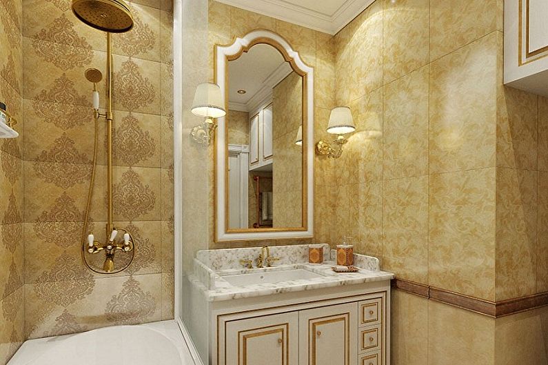Vannas istabas dizains 2 kv.m. klasiskā stilā