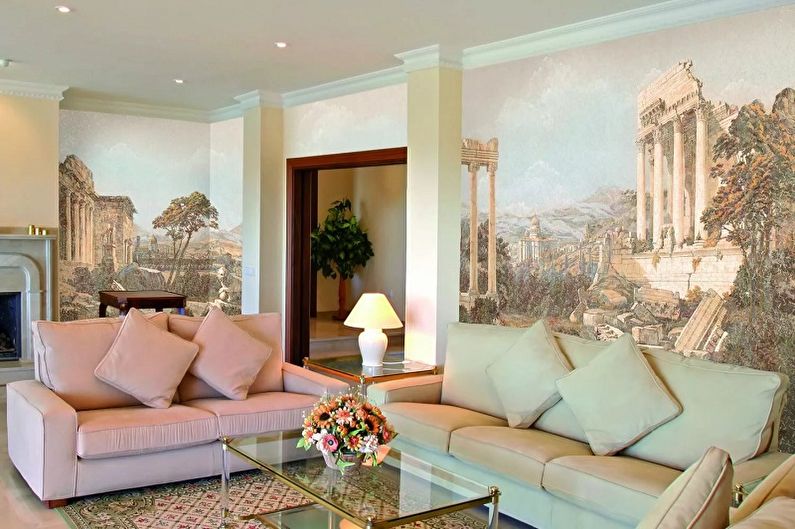 Fresco na zdi v interiéru obývacího pokoje