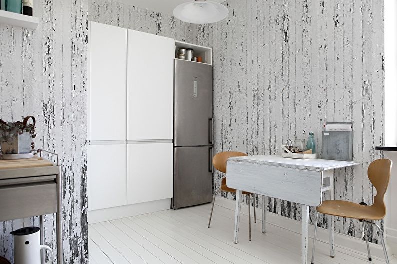 Idea untuk menghias dapur anda dengan kertas dinding yang boleh dicuci - Kertas dinding tiruan