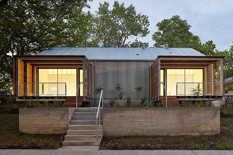 Moderné projekty jednopodlažných domov - Jednoposchodový dom s dvoma vchodmi