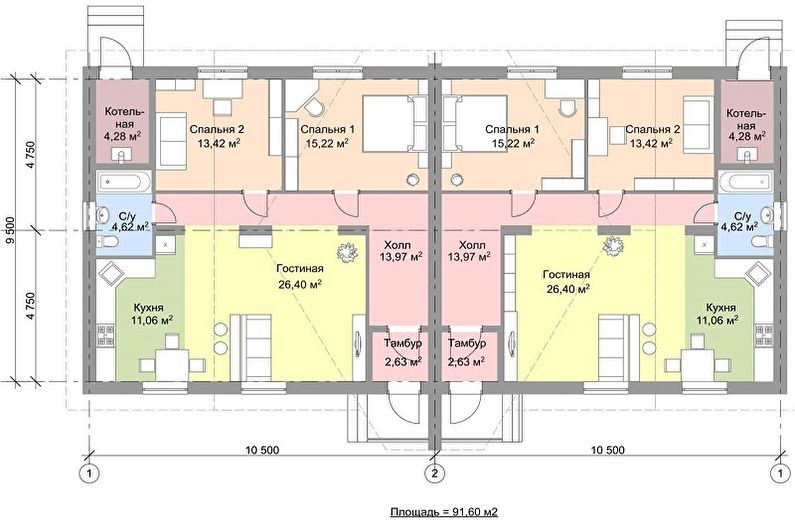 Proyectos modernos de casas de un piso - Casa de un piso con dos entradas