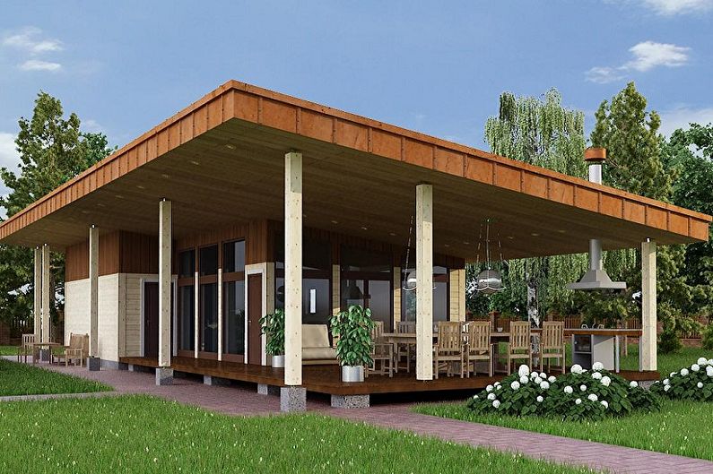 Moderné projekty jednopodlažných domov - Jednoposchodový dom s letnou kuchyňou
