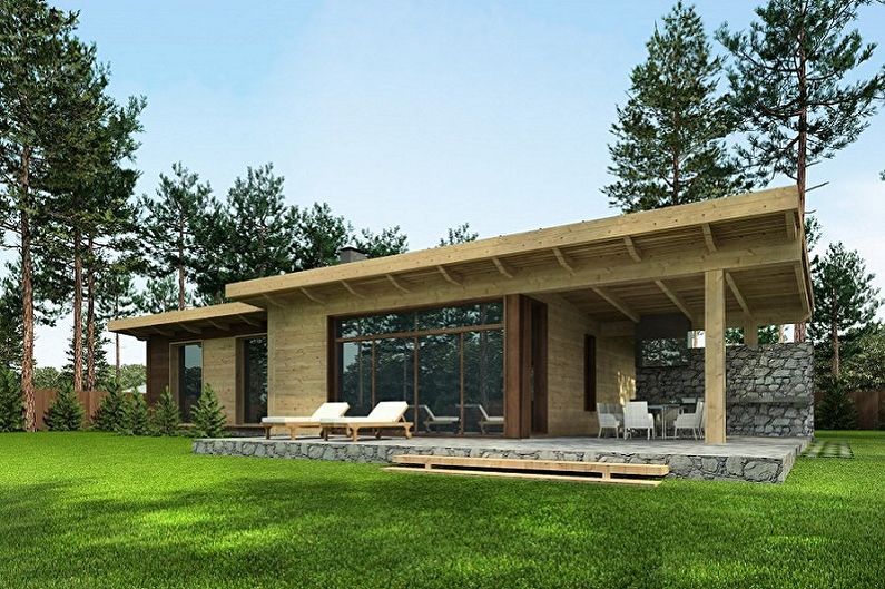 Moderné projekty jednopodlažných domov - Jednoposchodový dom s panoramatickými oknami