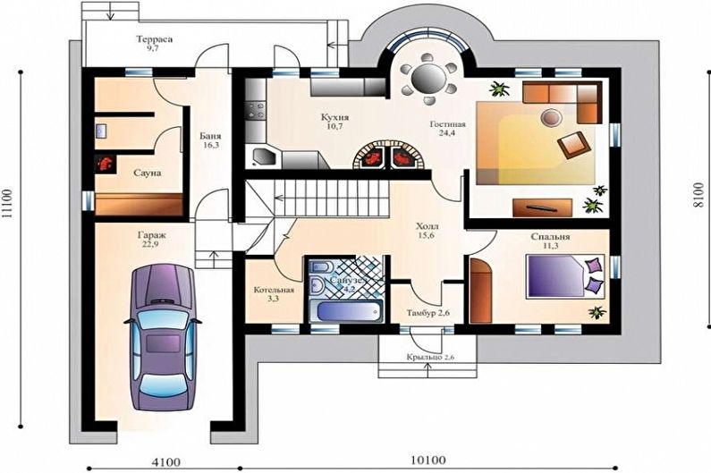 Moderné projekty jednopodlažných domov - Jednoposchodový dom s garážou