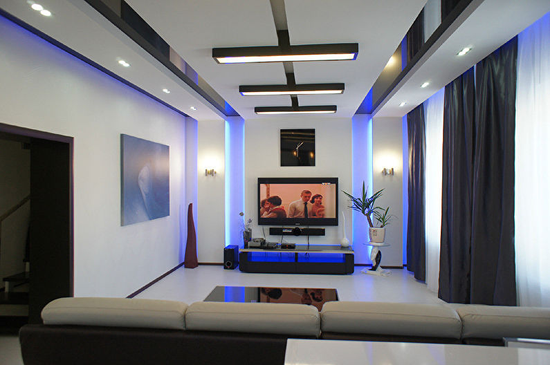 Дизайн на таван от гипсокартон в хола