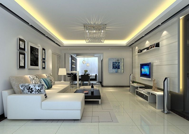 Sádrokartonové stropní design v obývacím pokoji