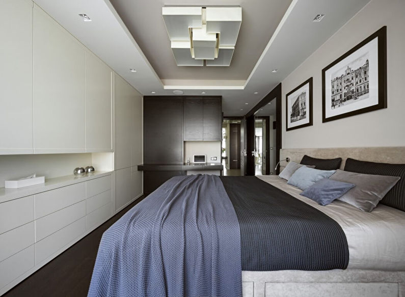 Gipskartonio lubų dizainas miegamajame