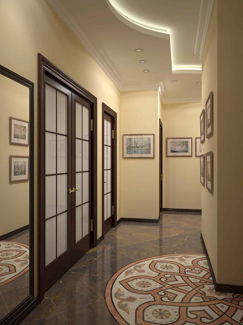 Дизайн на таван от гипсокартон в коридора