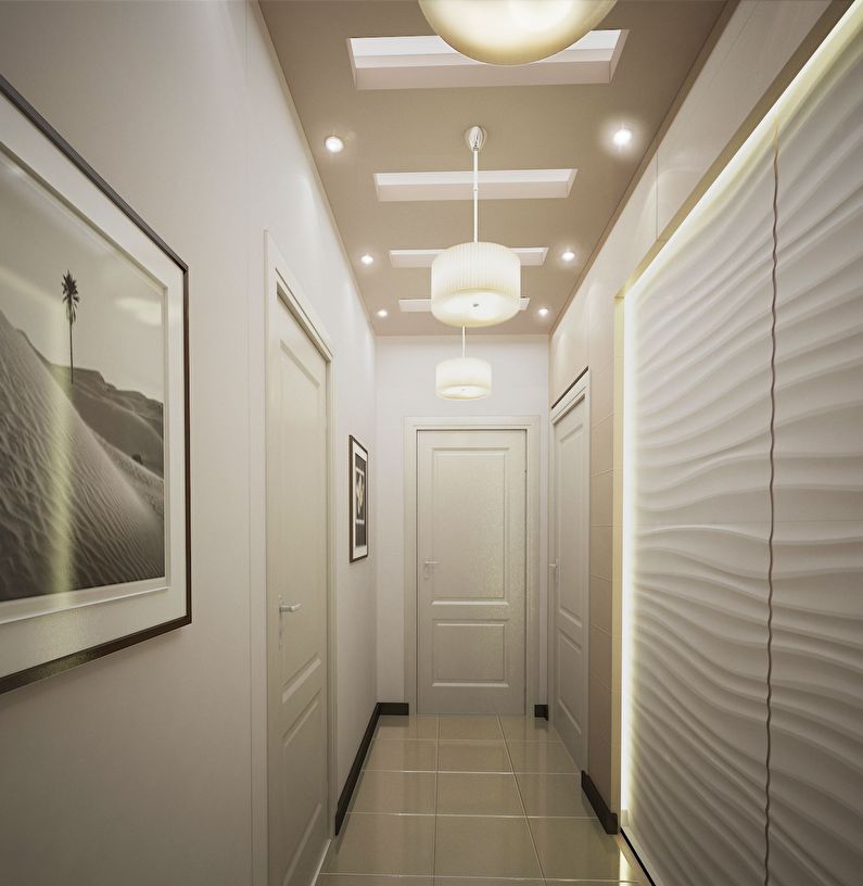 Дизайн на таван от гипсокартон в коридора