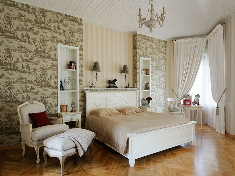 Niche - a combination of wallpaper in the bedroom