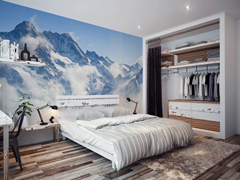Sienas sienas gleznojums ar kalnu attēlu guļamistabā