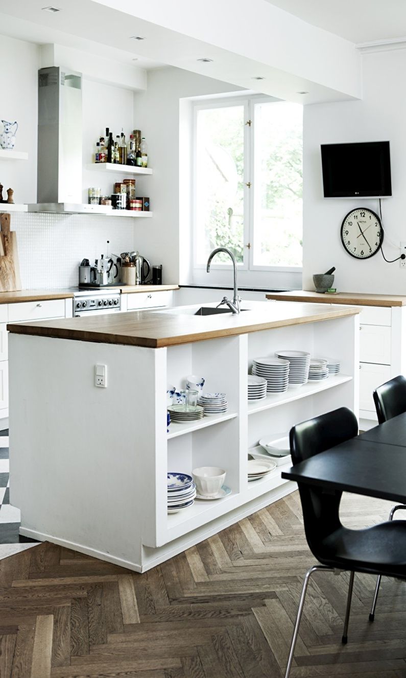 Skandināvu stila virtuves grīdas dizains - siļķu kauliņš