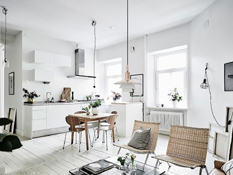 Дизайн на тавана - кухня в скандинавски стил