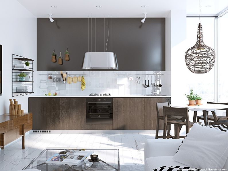 Ruda skandinaviško stiliaus virtuvė - interjero dizainas