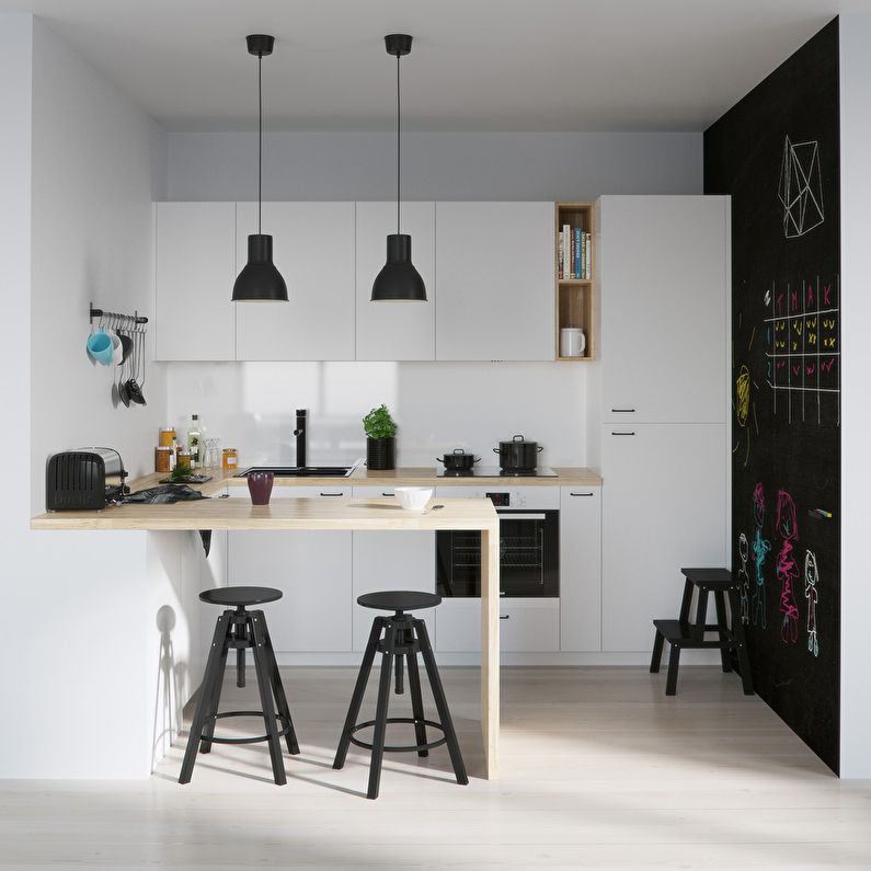 Sort og hvidt køkken i skandinavisk stil - interiørdesign