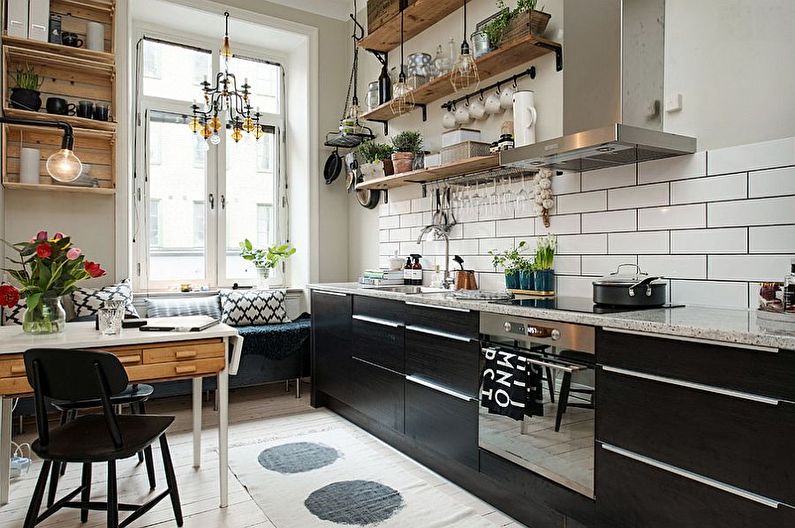 Μαύρη σκανδιναβική κουζίνα - εσωτερική διακόσμηση