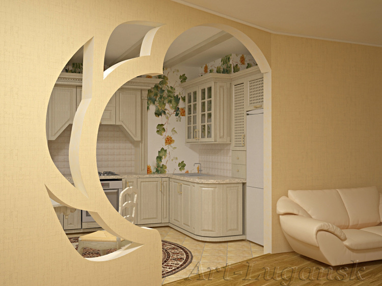 Conception d'une arche décorative en placoplâtre dans la cuisine