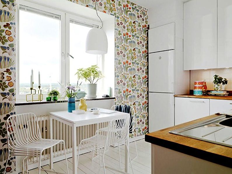 Tapet i kjøkken i skandinavisk stil