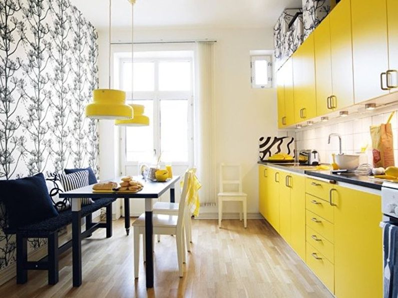 Geltonos virtuvės tapetai - nuotraukų dizainas