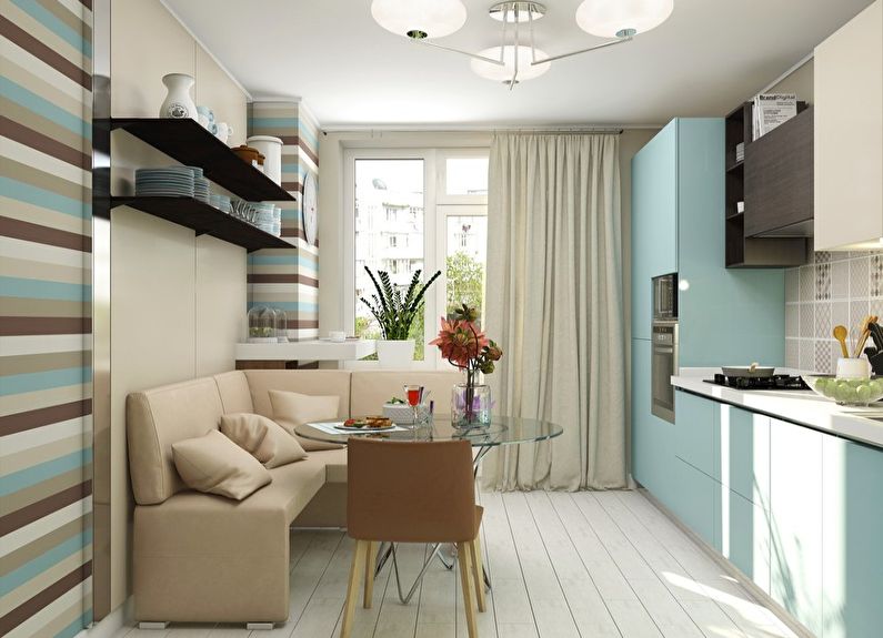 Svītrainas tapetes virtuvei modernā stilā - dizaina foto