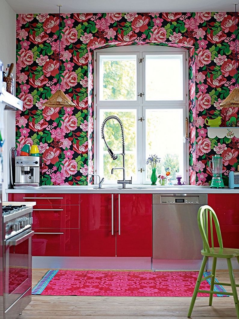 Raudonos virtuvės tapetai - nuotraukų dizainas