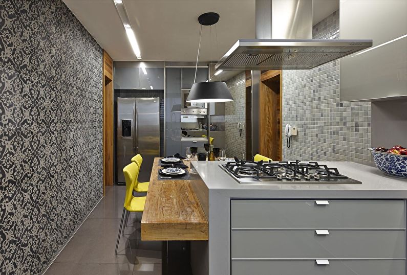 Papel de parede preto e branco para a cozinha em estilo moderno - design de foto