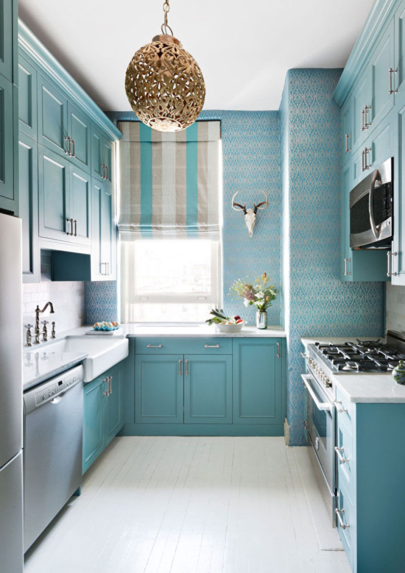 Türkisfarbene Tapete für die Küche - Designfoto