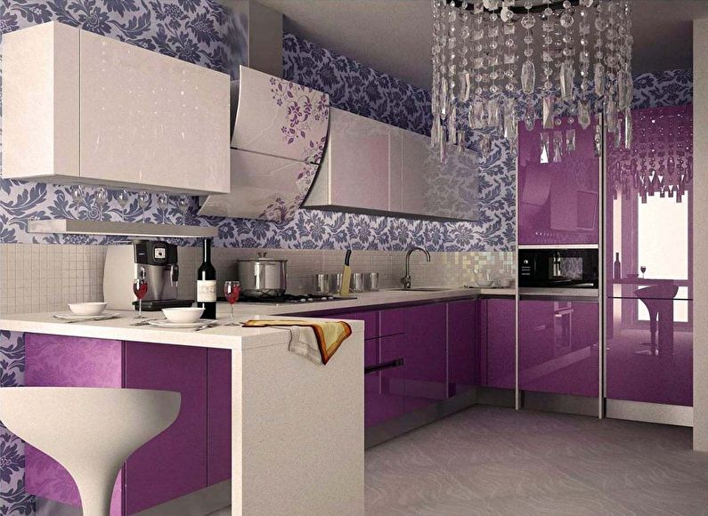 Purple wallpaper for the kitchen in the style of Art Deco - photo design