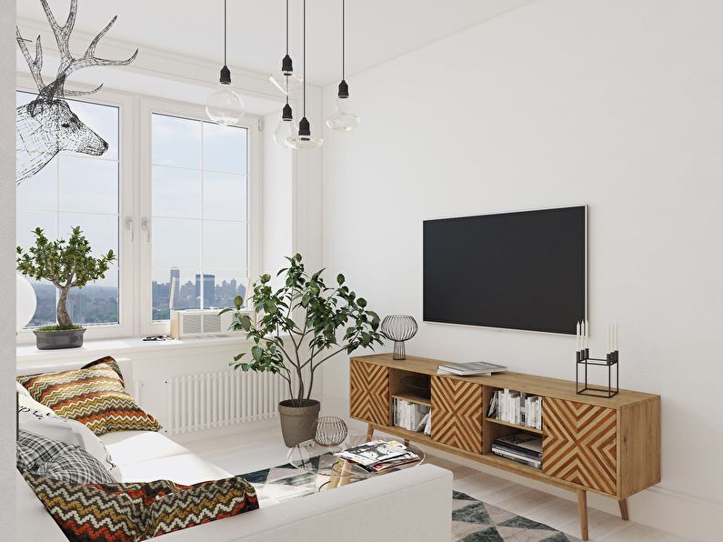 Egy skandináv stílusú, 30 m2-es kis lakás belső tere