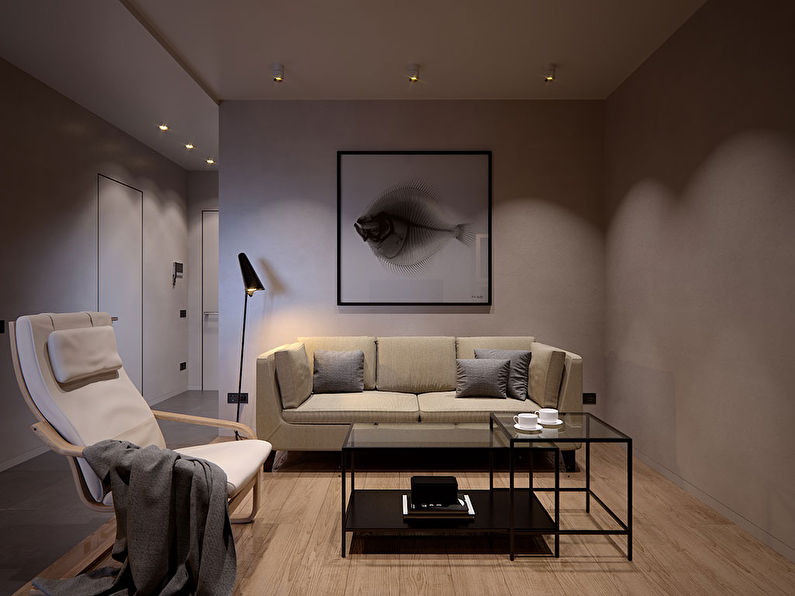 The interior design of the apartment is 50 sq.m. in the Riverside residential complex