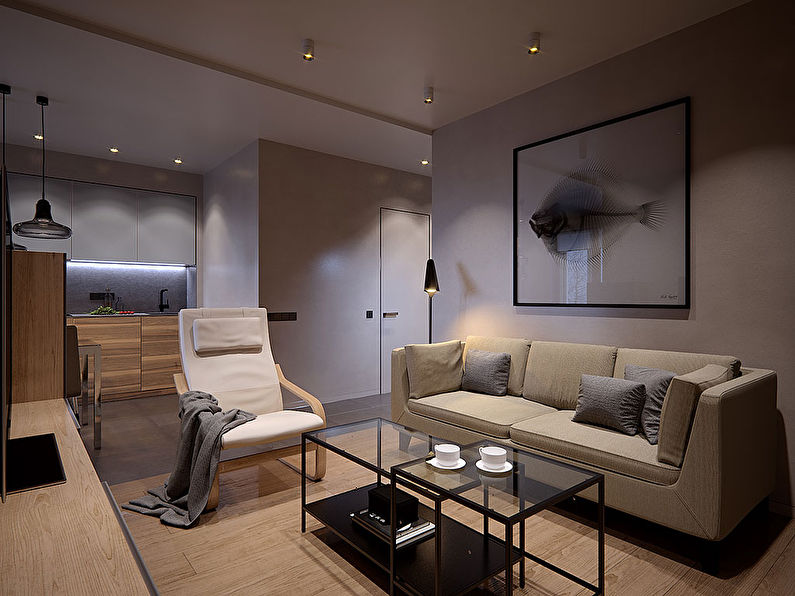 Thiết kế nội thất của căn hộ là 50 m2. trong khu dân cư ven sông