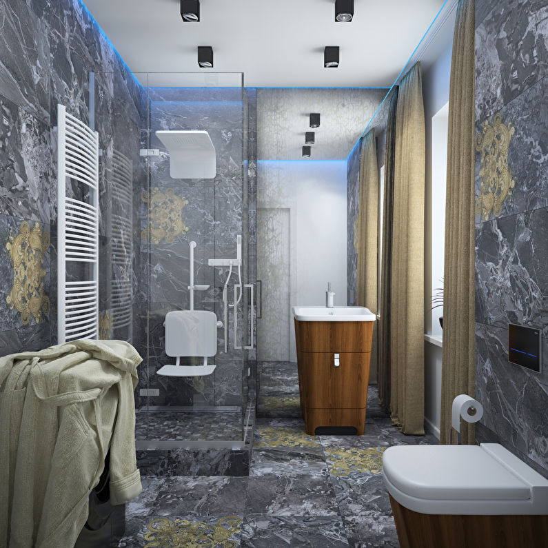 ห้องน้ำ 6 ตารางเมตรในรูปแบบของความเรียบง่าย Zhukovo