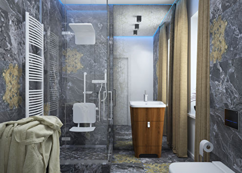 Salle de bain 6 m2 dans le style du minimalisme, Zhukovo