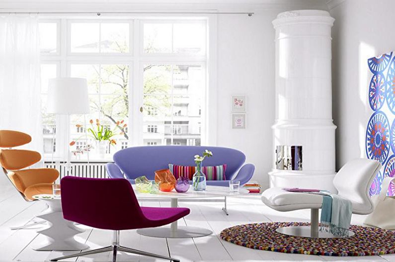 Salon scandinave lilas - Design d'intérieur