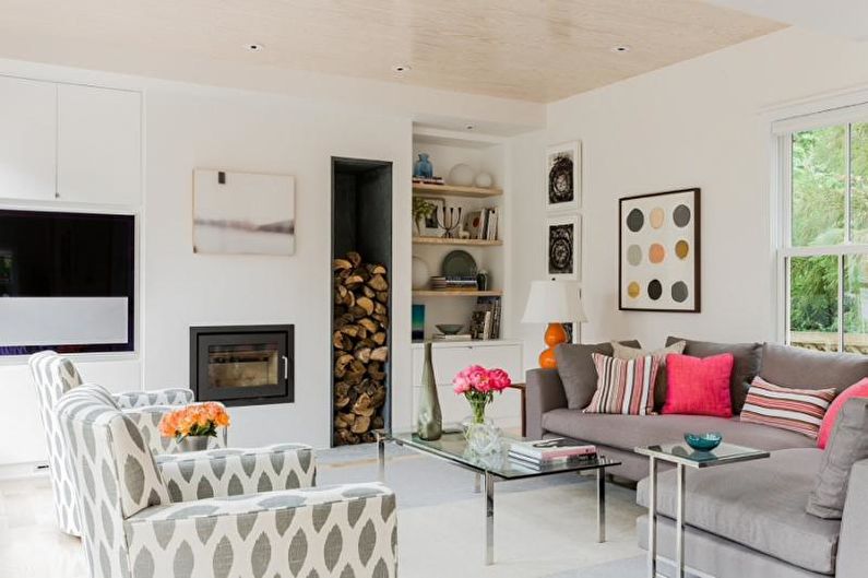Diseño de sala de estar de estilo escandinavo: decoración y textil