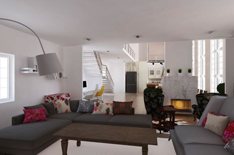 Návrh interiéru obývacej izby v škandinávskom štýle - fotografia