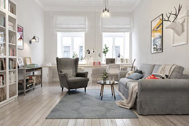 Návrh interiéru obývacího pokoje ve skandinávském stylu - fotografie