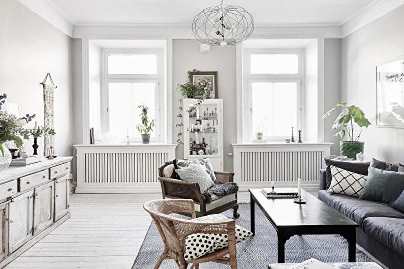 Skandináv stílusú nappali belsőépítészet - fénykép