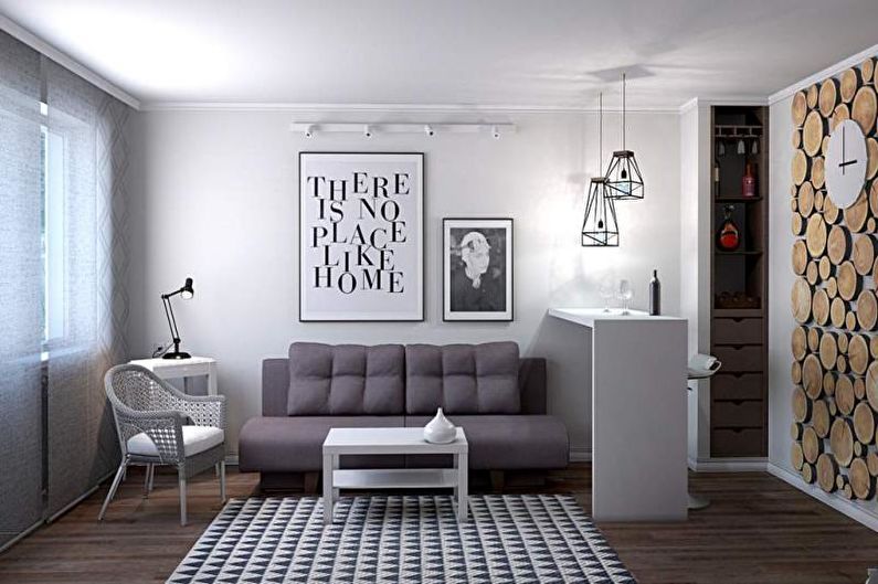 Skandināvu stila viesistabas interjera dizains - foto